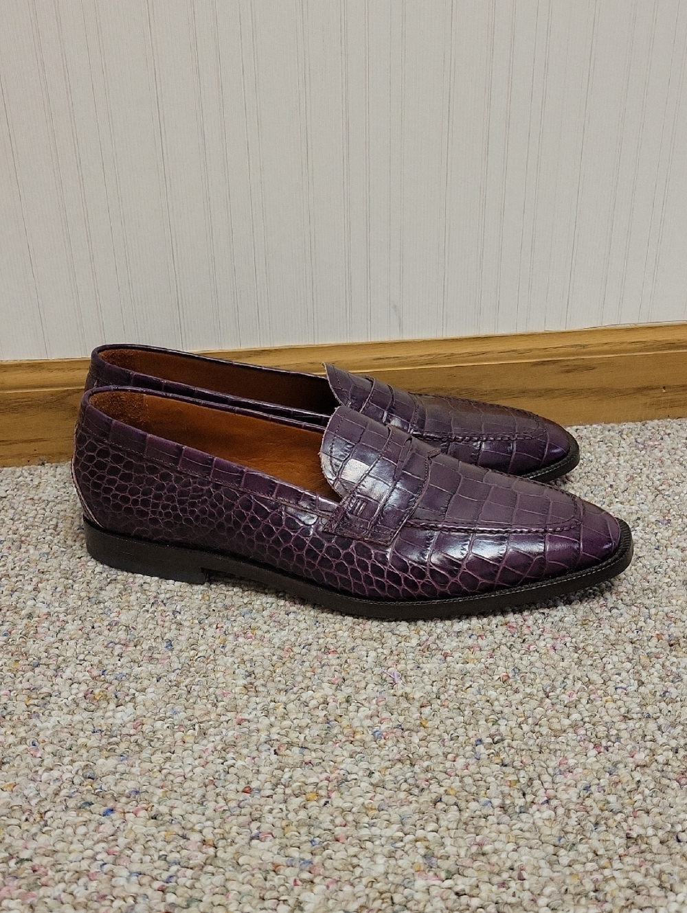 Etro Purple Croc-Embossed Leather Penny Loafers Men's 44 (US 11) office Business